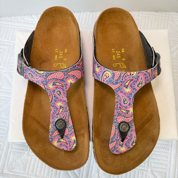 Papillio By Birkenstock Gizeh Cork Footbed Thong Paisley Sandal Size 38 - Picture 1 of 10